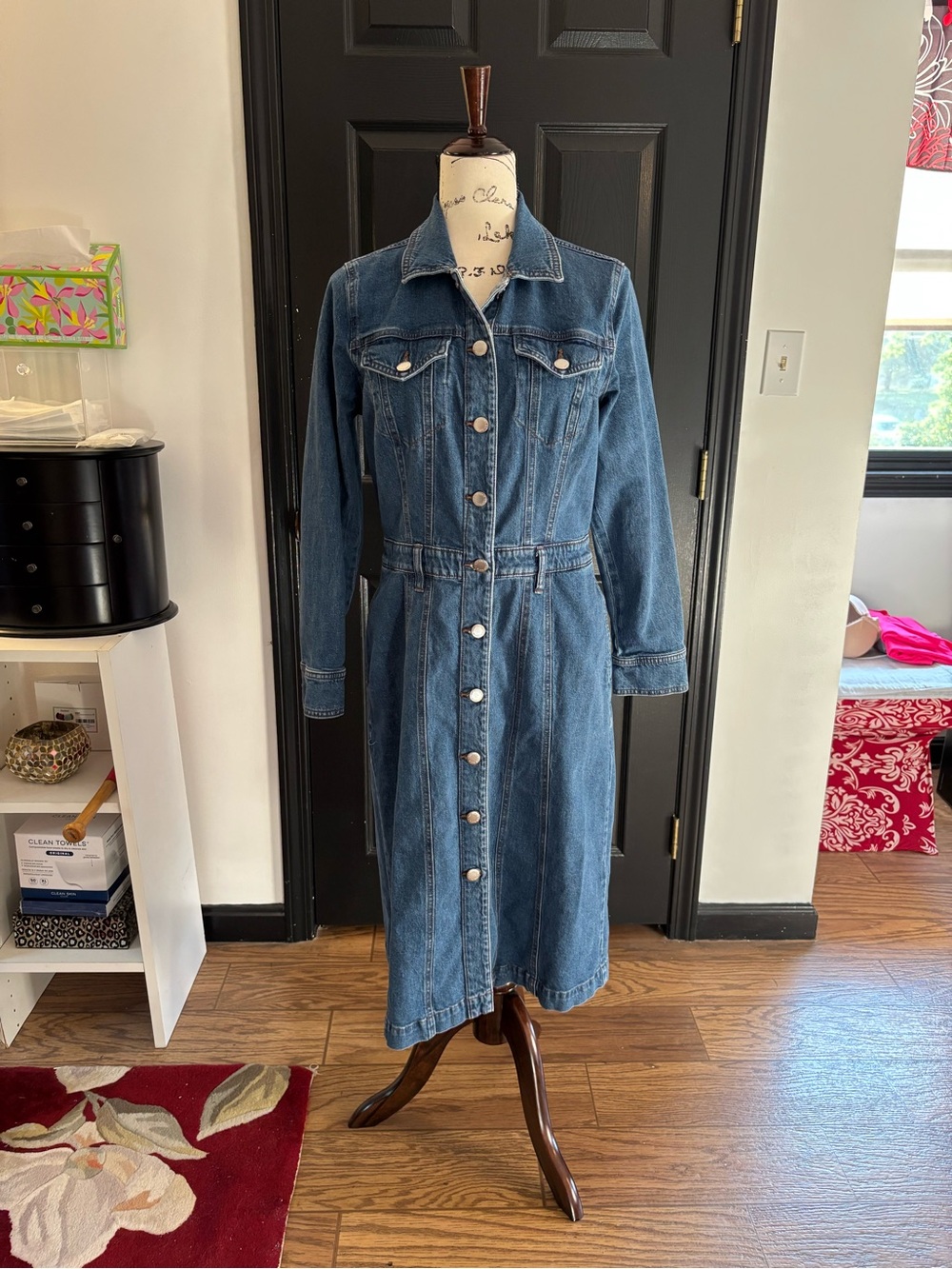 Women's Long Sleeve Denim Button-Front Midi Dress - Blue - Worn once